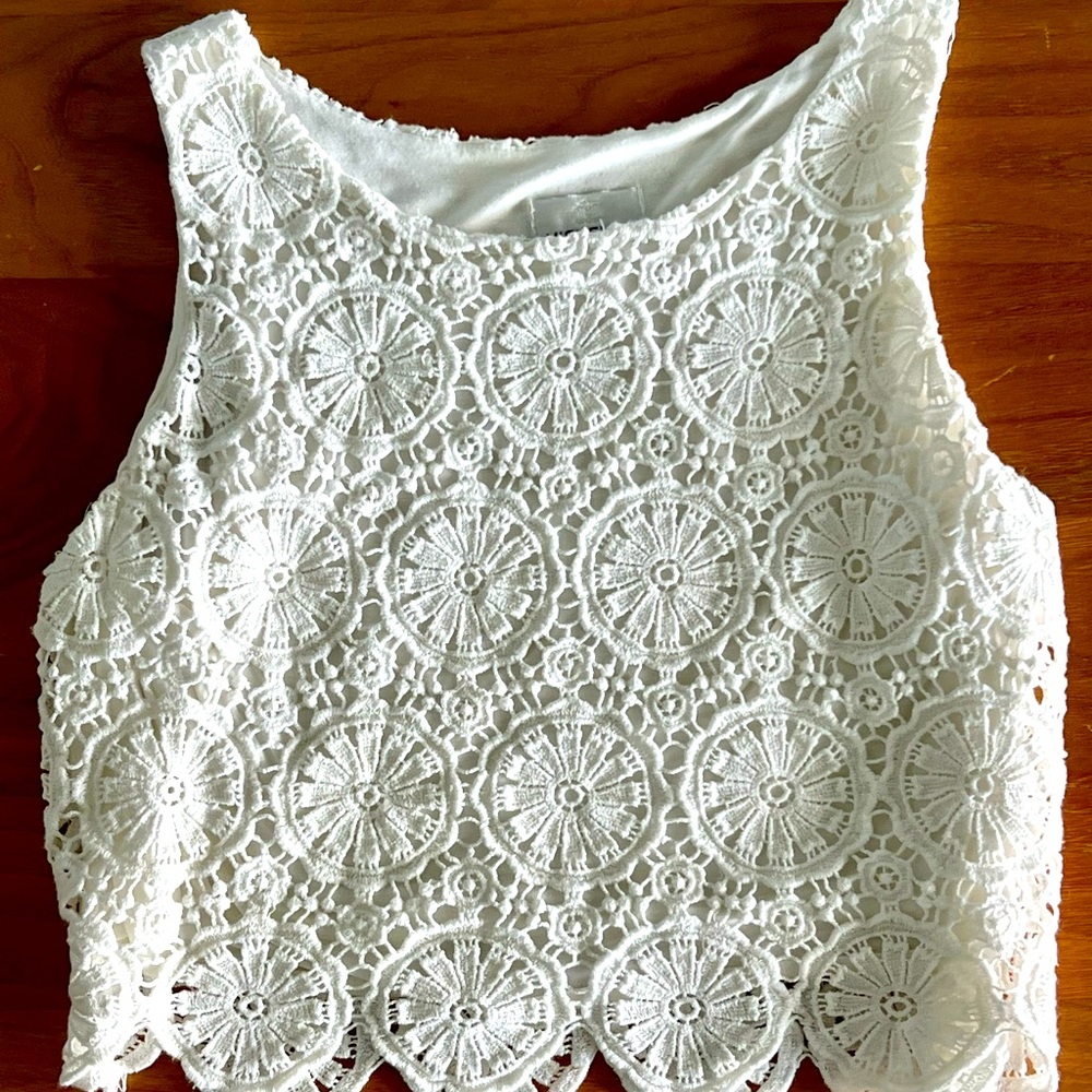 White lace crop top by Miguelina